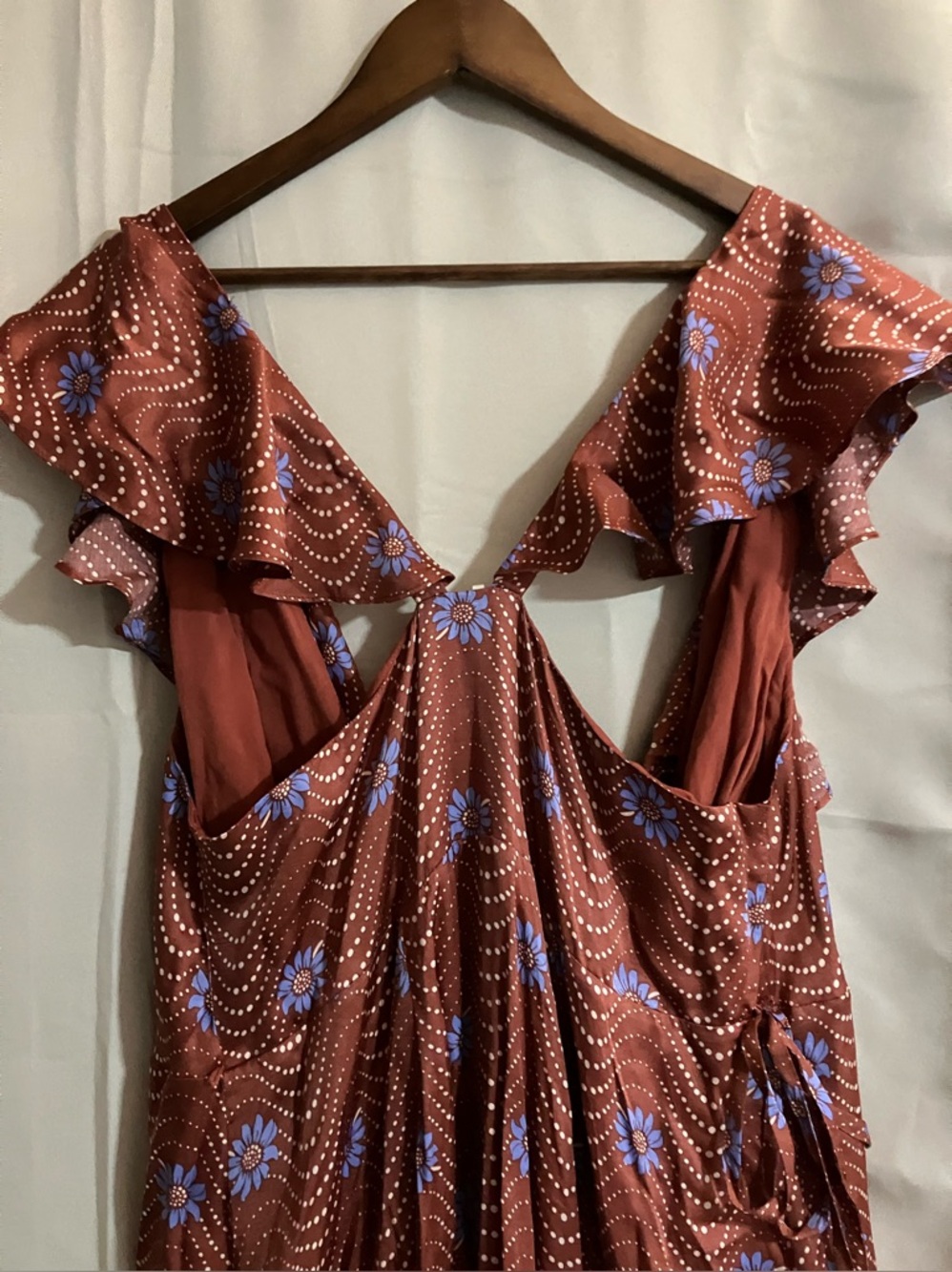 Anthropologie Brown Floral Maxi Dress with Blue Accents - Picture 16 of 16